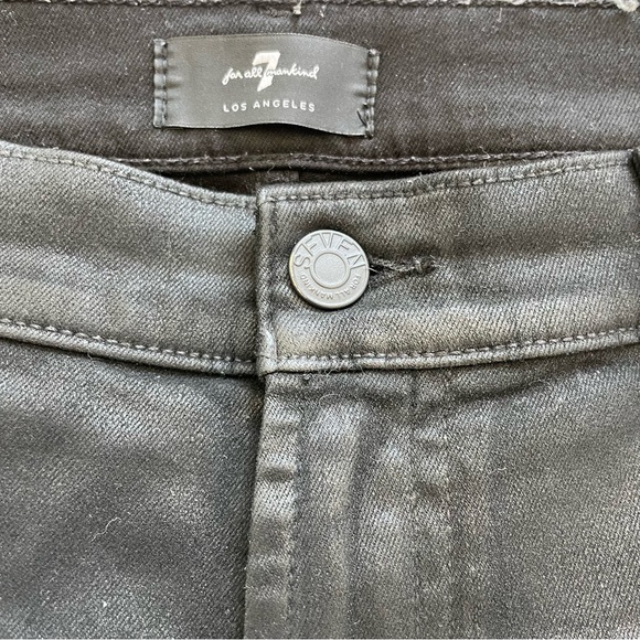 7 For All Mankind Slim Kick High Rise Cropped Flare Jeans in Coated Black sz 31 - Picture 13 of 15